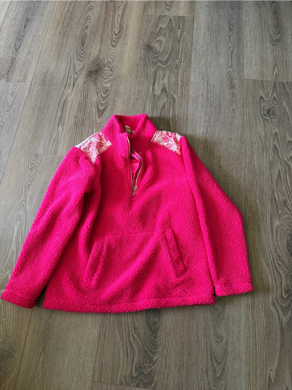 Lilly Pulitzer Hot Pink Sherpa Pullover with Print Shoulder Panels